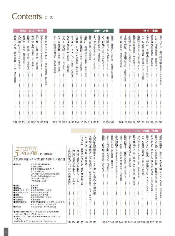 5つ星の宿 目次